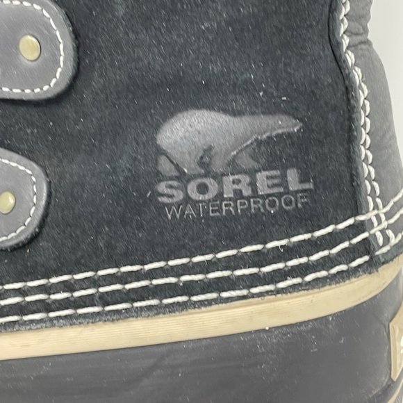 Sorel Womens Joan of Arctic Black Leather Lace up Rubber Bottom Boots Size 9 - Picture 3 of 13